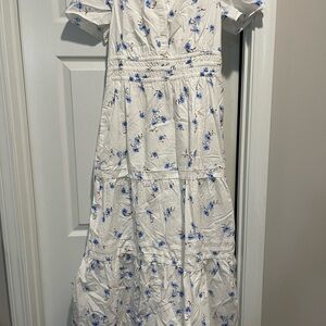Quince White and Blue Floral Maxi Dress